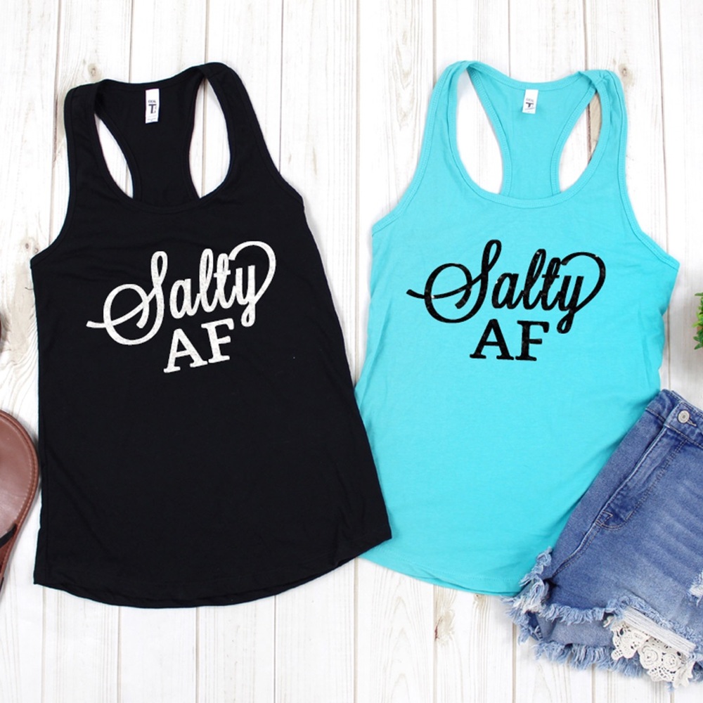 Salty AF Beach Tank Top (Black)